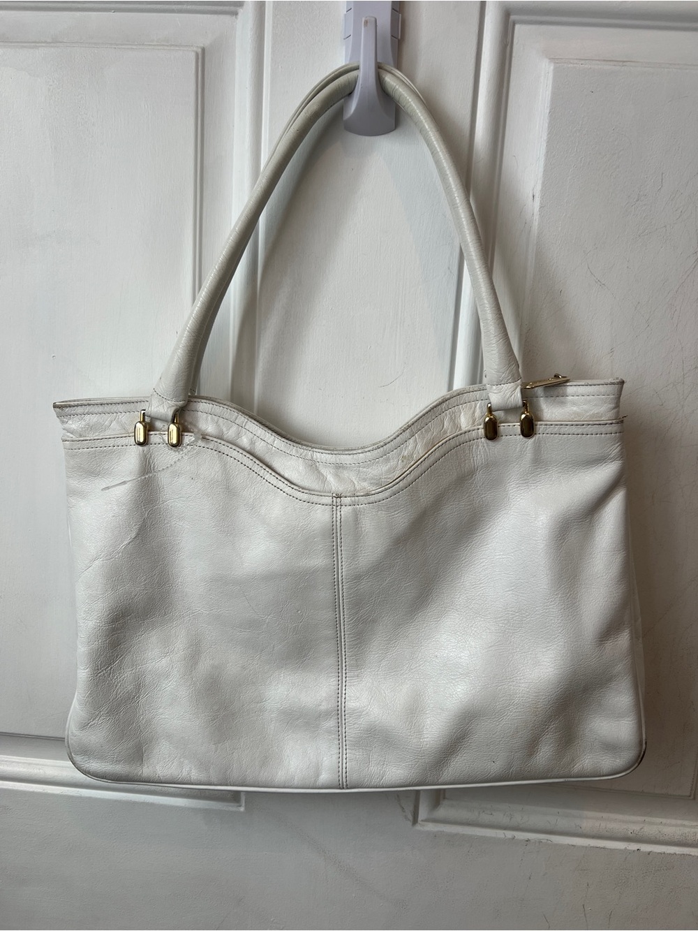Vintage Palizzio New York White Leather Shoulder Tote Bag